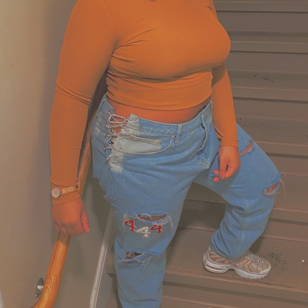 Custom chain patchwork boyfriend jeans